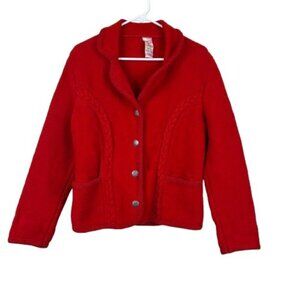 VTG Schoeller 60s-70s Cherry Red 100% Wool Coat Sz 42 Collared Button Down Knit